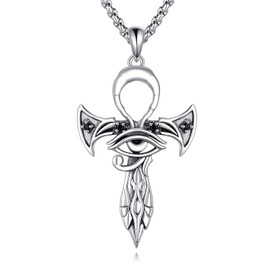 AINFQY Egyptian Chain S925 Sterling Silver Ankh Eye of Horus Necklace, Egypt Jewelry Gift for Men