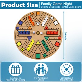 Kathfly Fast Track Board Game Wooden 3-6 Players Board Game Set with 24 Board Game Pieces and 2 Dice, Fast Track Game Night for Adult Teens Family Game, 6 Colors(19.7 Inch)