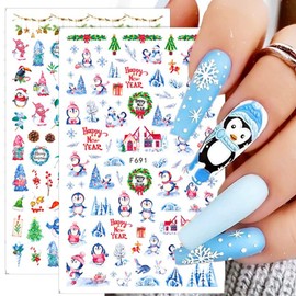 10 Sheets Christmas Nail Stickers Self-Adhesive Design Acrylic Nail Art Supplies 3D Santa Claus Nail Stickers Gold Silver Snowflake Nail Decals for Women DIY Manicure Tips Xmas Nail Decoration Charms
