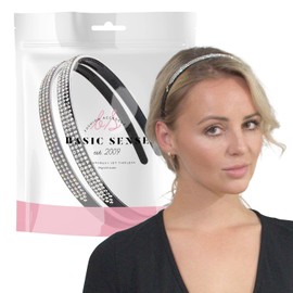 BasicSense 2PCS Diamante Alice Headband Sparkle Shiny Rhinestone Clear & AB Stone Plastic Band Wedding Bridal Accessories for Women Girls, Clear - AB 3 rows