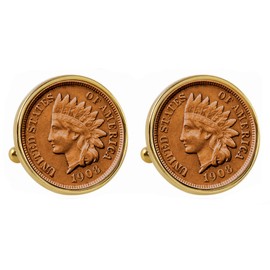 Indian Penny Goldtone Bezel Coin Cuff Links | United States Coins | Men's Cufflinks | Over 100 Years Old