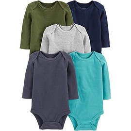 Simple Joys by Carter's Baby Boys' Long-Sleeve Bodysuit, Pack of 5, Olive/Navy/Teal Blue, Preemie