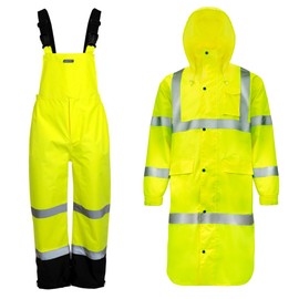 JORESTECH Safety Waterproof Rain Set: Work Jacket with Reflective Tape and Safety Overall Pants, ANSI Compliant