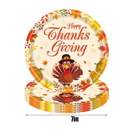 Hayooha 40 Pack Thanksgiving Paper Plates, 7" and 9" Maple Leaf Turkey Pumpkin Disposable Plates for Party, Thanksgiving Party Supplies Fall Table Decorations