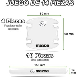 14 Protector de manijas para Auto,Protectores de Puertas para Auto,Autoadhesivo Impermeable,Protectores para manija de Puerta de Coche de contra arañazos Transparente para Todos los Modelos de Mazda