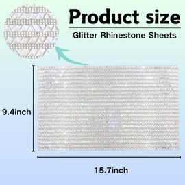 PEARLY JUN Rhinestone Sheets Self Adhesive Sliver Triangle 15.7 * 9.4 Inch Glitter Diamond Bedazzled Iron on Rhinestones Trim Strips Hot Fix Bling Sticker DIY Car Mirror Wedding Graduation Decoration