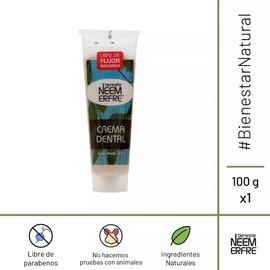 NEEM ERFRE | Crema dental natural sabor menta 100g sin fluor, gluten, parabenos, azúcar, sulfatos, petrolatos y triclosan