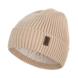 Wmcaps Knitted Hats for Men, Men's Winter Thermal Warm Fleece Running Hat Beanie Women's Men's Hat Winter, Windproof Winter Hat Men Lined and Padded Unisex Hat, beige