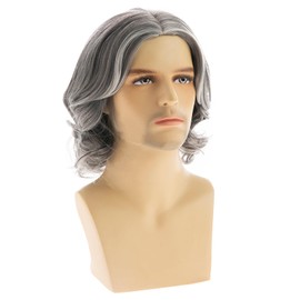 RicHyun Grey Wigs for Men Short Wavy Layered Synthetic Cosplay Party Male Hair Wig