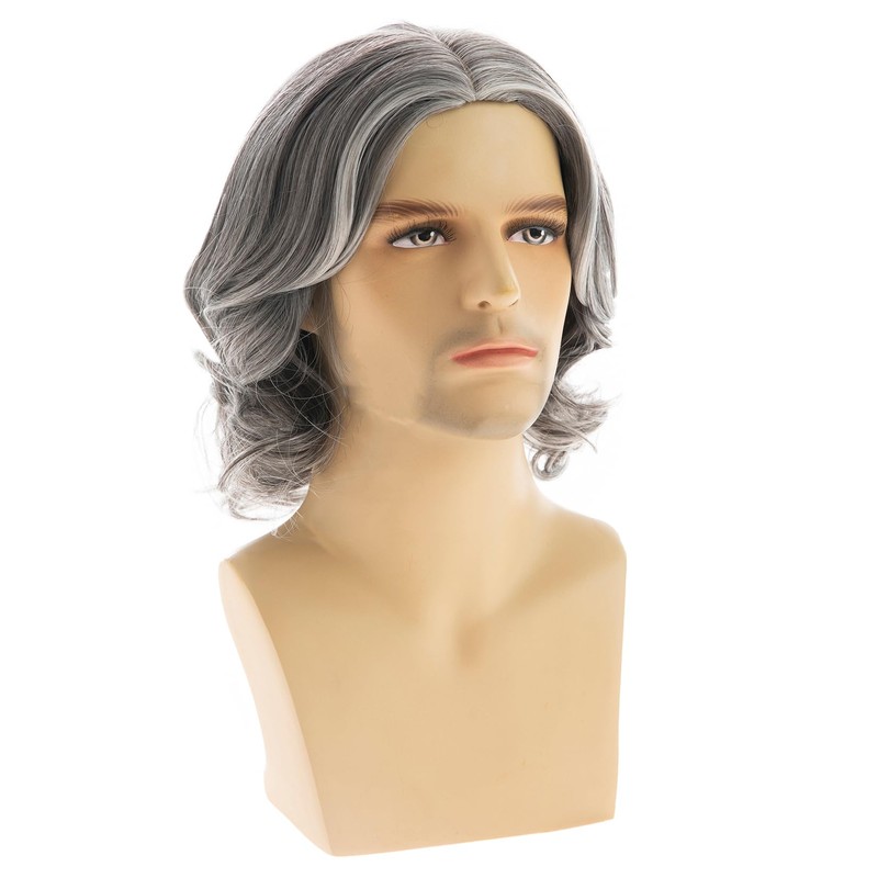 RicHyun Grey Wigs for Men Short Wavy Layered Synthetic Cosplay
