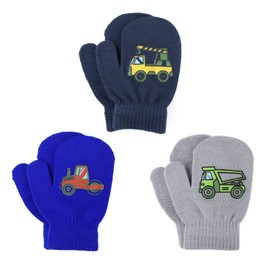 Century Star Toddler Mittens & Gloves - Magic Stretch, Knitted Soft Baby Mittens, 3 Pairs (Navy, Grey & Blue) 1-3 Years