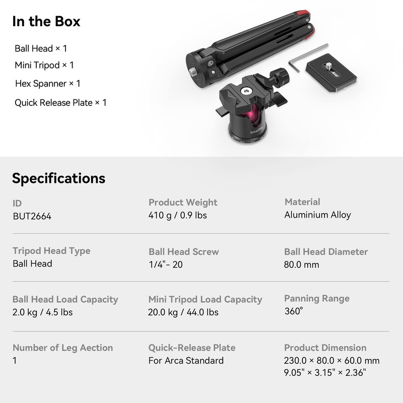 SMALLRIG Mini Tripod Tabletop Tripod with 360° Ball Head and