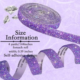 Nubarssy Self Adhesive Purple Resin Rhinestone Strips Rhinestones Ribbon，4 Yards Bling Crystal Ribbons Diamond Sticker Applicable to Wedding Birthday Christmas Party DIY Crafts (Purple AB)