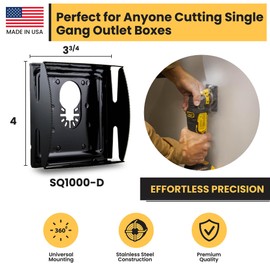 Qbit SQ1000-D | Oscillating Multi-Tool Blade for 2-Gang Outlet Box Cutouts – Stainless Steel Cutter – Safe Drywall Outlet Cutter with 360° Universal Mount – Made in USA