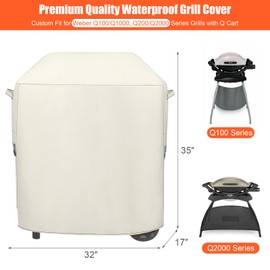 QuliMetal 7113 Grill Cover for Weber Q100 Q120 Q1000 Q1200 Q200 Q220 Q2000 Q2200 Q2400 Q2800N+ Series Gas Grills, 600D Waterproof Fade Resistant BBQ Gas Grill Cover, Beige