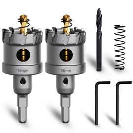 METOTY Metal Hole Saw 1-1/2''(38mm) 2Pcs Set Heavy Duty Tungsten Carbide Tipped Hole Cutters Set with a nitrided Step Drill and L-flench, for Steel Iron,Aluminum,Stainless stell,Plastic​