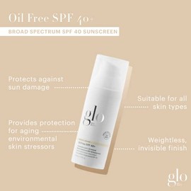Glo Skin Beauty SPF 40+ sin aceite, 1.7 onzas líquidas, protector solar mineral para cara con óxido de zinc, hidratante facial hidratante con ácido hi