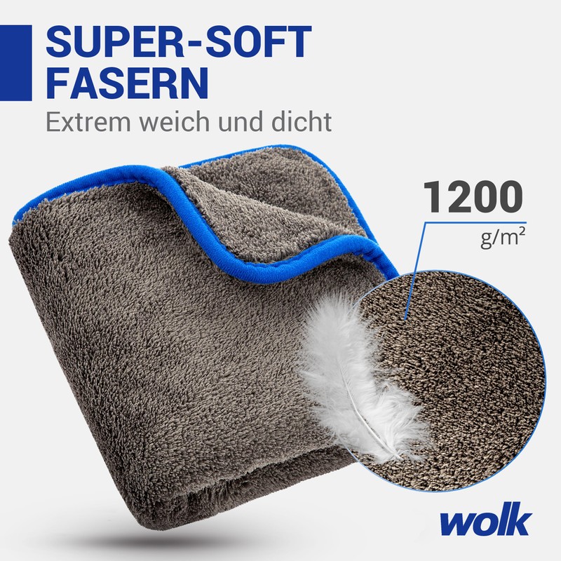 wolk Car Drying Towels 1200 GSM Microfibre – Colour: Grey/Blue