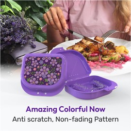 Retainer Cases Cute, Retainer Holder Case, 1 Pack, Aligner Case with Wholeheartedly Colorful Cute Patterns, Night Guard Case with Floral Patterns (Purple)