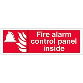 VSafety 13068AX-G Fire Equipment Sign, "Fire Alarm Control Panel Inside", Plastic, Landscape, 300 mm x 100 mm, Red