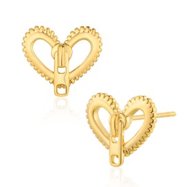 FETTERO Heart Earrings 14K Gold Plated Stud Earrings for Women CZ Dainty Earrings S925 Silver Posts Hypoallergenic Heart Shaped Earrings for Women Jewelry Gift-Zipper