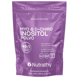 Nutrathy Myo & D-Chiro Inositol en Polvo 369g. Caronositol®. Mezcla Óptima 40:1, 4000mg Myo Inositol y 100mg D-Chiro Inositol, Ingredientes 100% Naturales, Gluten Free, Sugar Free, Vegan, Botlle Free.