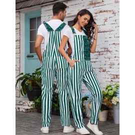Yuanbang Irish Gifts for Men Overalls St Patricks Day Romper Green White Striped Jumpsuit with Zipper Fly(Green,M)