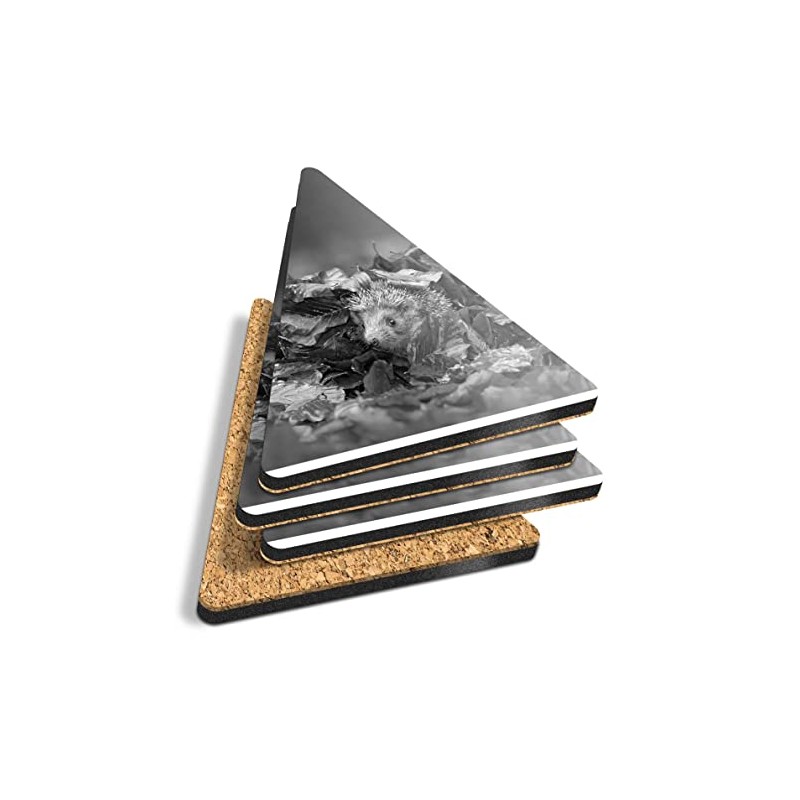 4 x Triangle Coasters - BW - Adorable Hedgehog Garden