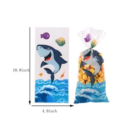 RS 50Pieces Shark Party Bags Shark Plastic Bags Shark Birthday Goodie Favor Bags Sea Candy Bags for Summer Ocean Sea Shark Party Supplies