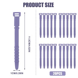 20pcs Reusable Zip Ties, Silicone Cable Ties, Cord Organizer Straps Elastic Cord Management Cable Straps Cord Ties for Headphones Charging Wire Home Office Table Organization (Purple)