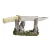 Rustic Forest Howling Gray Wolf Display With Decorative Dagger Knife