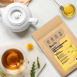 Chrysanthemum Tea 100 Tea Bags - Dried Chrysanthemum Flowers Powder Ground, Flower Tea Bag, Caffeine-Free, Non-GMO, Vegan - From Thailand, 7oz(2g/Bag)