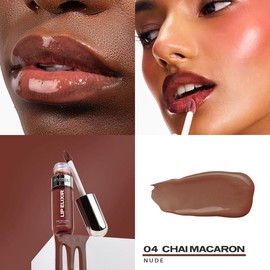 Lip Glaze Elixir - 3-in-1 Balm + Oil + Gloss - Nourishing Lip Glaze - Long-lasting Shine & Hydration:_04. Nude - Chai Macaron