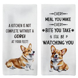 Tzhim Corgi Gifts Kitchen Towels Set of 2, Corgi Gifts for Corgi Lovers Women, Corgi Dog Dishcloths Dish Towels Tea Towels for Kitchen, Corgi Dog Hand Towels, Dog Kitchen Decor, 16x24inch