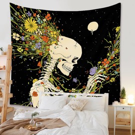 Lichi Skeleton Tapestry Wall Art Wall Decor Dorm Wall Decor for Living Room Bedroom Skull Tapestries - 73x95cm