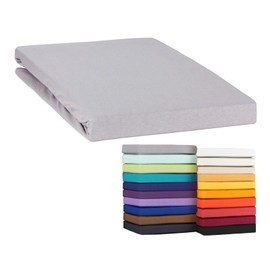 Moon - Classic Topper Fitted Sheet 90 x 200 - 100 x 220 cm Jersey Made from 100% Cotton (Graphite)