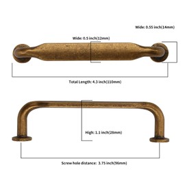 Asidrama 10 Pack 3.75 Inch(96mm) Antique Brass Kitchen Cabinet Handles, Cabinet Pulls Vintage Retro Kitchen Cabinet Hardware for Cupboard Drawer Pulls