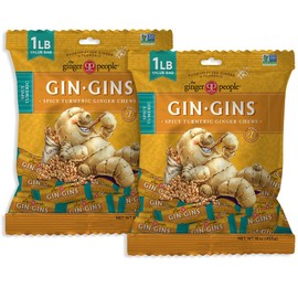 GIN GINS Spicy Turmeric Ginger Chews – Natural Fresh Ginger Candy by The Ginger People – Individually Wrapped Healthy Candy – Turmeric Flavor – Large 1 lb Bag (16oz) – Pack of 2