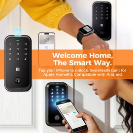 Smart Lock for Front Door, Apple Home Key & Built-in WiFi, Fingerprint Keyless Entry Deadbolt with Keypad, BHMA Grade 3, Compatible with Alexa, US Phone Support