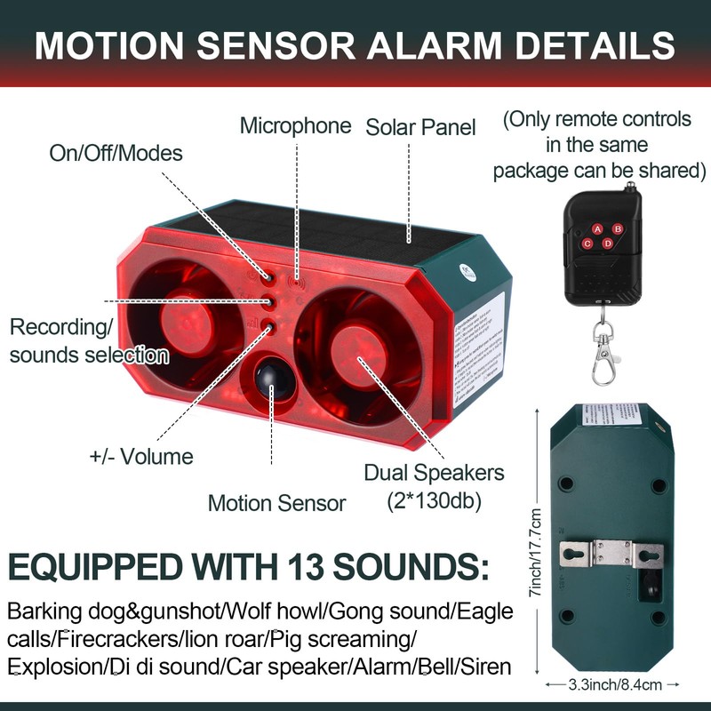 Qualirey 4 Pcs Solar Outdoor Motion Sensor Alarm Motion Sensor