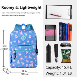 School Backpack,VONXURY Unicorn Classic Lightweight Water Resistant Causal Daypack for Teens Boys Girls (Blue)