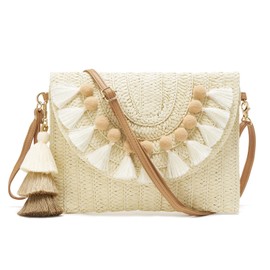 WEIMZC Small Straw Purse for Women Summer Clutch Purses Beach Woven Envelope Bag Raffia Shoulder,Straw Crossbody Bag boho(Bobbles Beige)