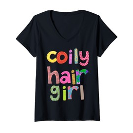 Womens Coily Hair Girl Curly Black Afro Queen Melanin Poppin V-Neck T-Shirt