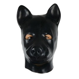 GREEFEI Black Latex Dog Hood Mask, Rubber Hood with Back Zip, Handmade, Latex Bonnet, Cosplay Accessories (One Size)