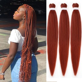 Leeven 3 Packs Copper Red Pre Stretched Braiding Hair Extensions 30 Inch Crochet Braiding Hair for Box Braids Hot Water Setting EZ Braids Extensions 350#