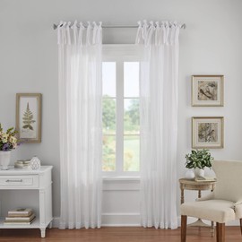 Elrene Home Fashions Jolie Crushed Semi-Sheer Window Curtain, Adjustable Tie-Top Single Panel, 52" x 84" (1 Panel), White