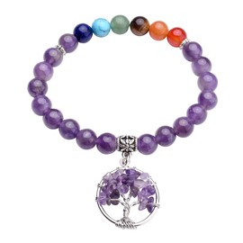JSDDE Amethyst Crystals Life Tree Bracelet Reiki Healing Gemstone Bead 7 Chakra Crystal Bracelets for Yoga Meditation Balancing