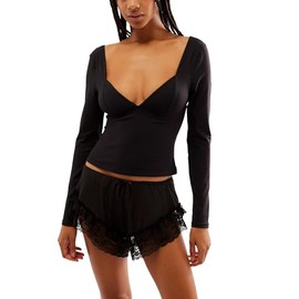 Free People Womens Duo Corset Long Sleeve Black Small