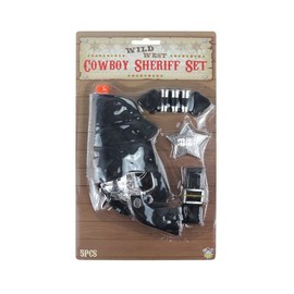 PSO-Wild West Cowboy Sheriff Gun Dress Up Set Includes Holster Belt, one Guns, Bullets and Badge, Kids Pretend Role Play Fancy Dress Playset 5 Piece (1 Pack)