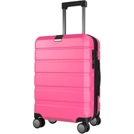 KROSER Hardside Expandable Carry On Luggage with Spinner Wheels & Built-in TSA Lock, Durable Suitcase Rolling Luggage with USB Port, Carry-On 20-Inch Magenta